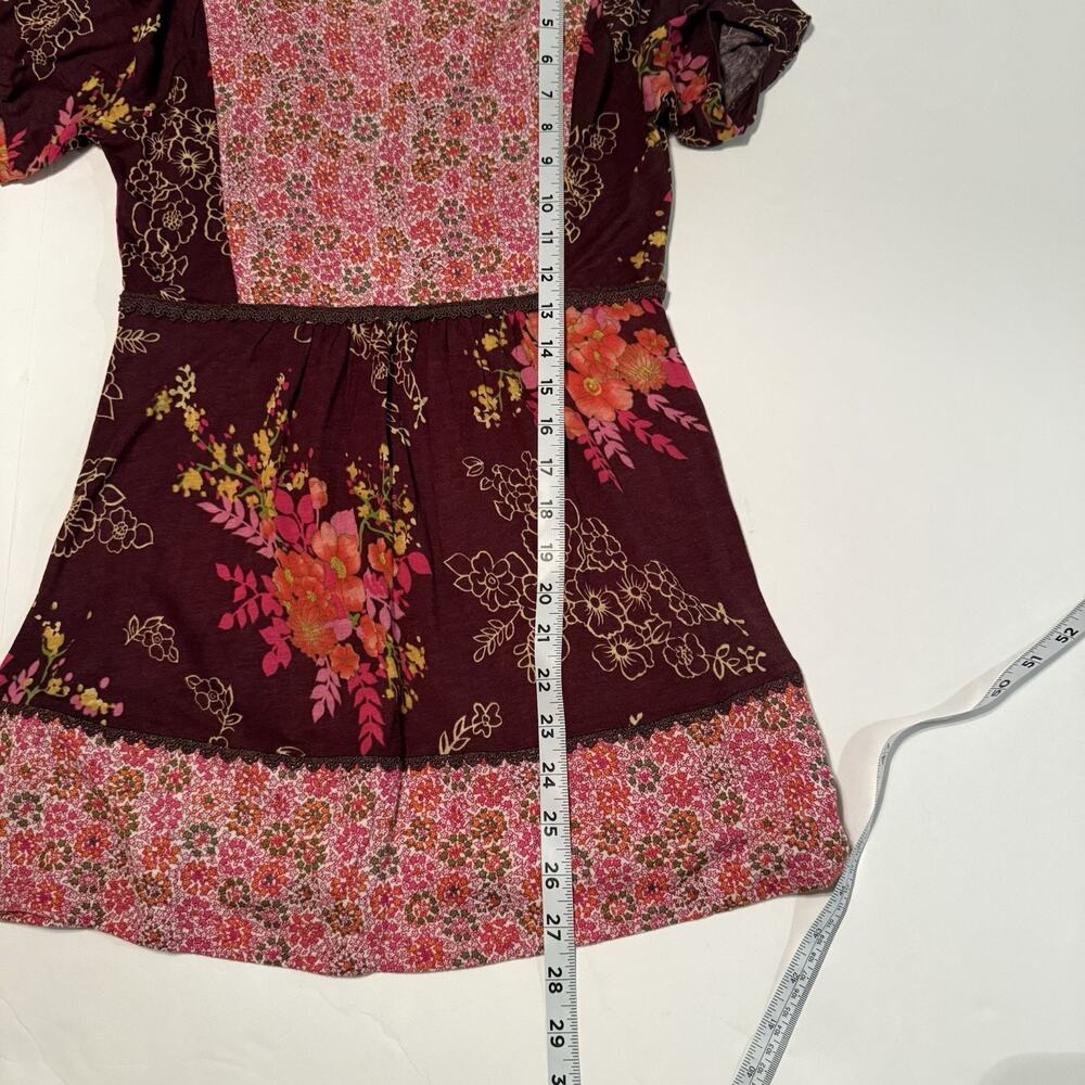 Anthropologie Ric Rac Baby Doll‎ Top Womens XS Brown Floral Lace Y2K Festival - Picture 10 of 11